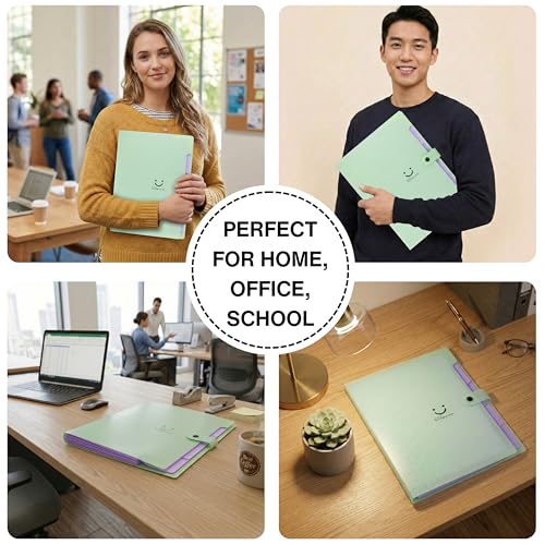 Image of SPS 5 Pocket Expanding File Folder Smile Design - Fits A4 & Letter Size Document Organizer, Accordion File Folders, File for Office, Portable File Organizer, School & Home - Pastel Lavender & Green