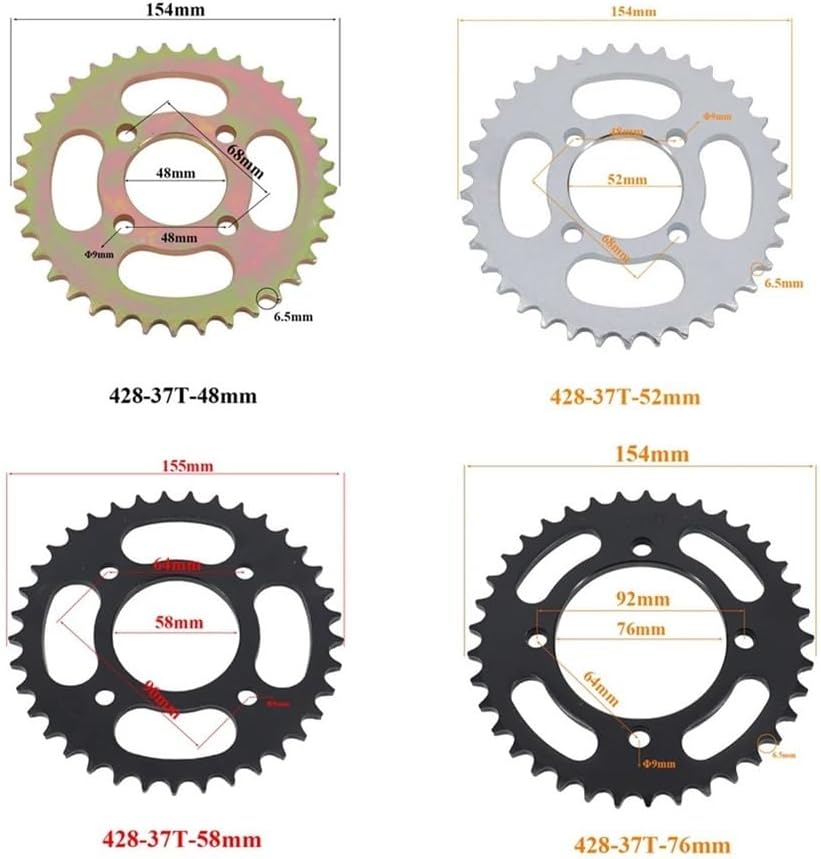 Motorcycle 428 37 Tooth 37T 48/52/58/76MM Rear Chain Sprocket 428-37T For ATV Quad Pit Dirt Bike Buggy Go Kart Accessories(428-37T-48MM)
