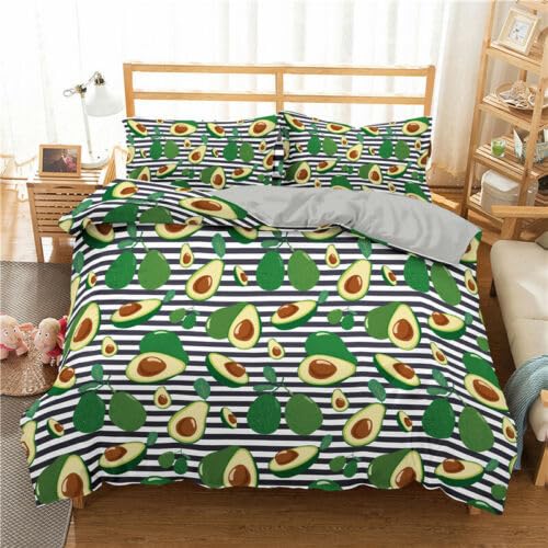 Housse de couette 220x240 fruits rayés parure de lit originale idée décoration anniversaire