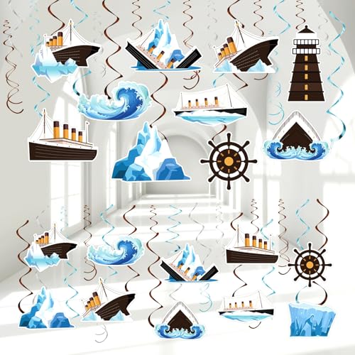 Image of CHUNNIN 60PCS Nautical Party Supplies Cruise Hanging Swirls Ship Swirls Ocean Cruise Party Swirls Foil Ceiling Streamers for Nautical Cruise Theme Party Decor Ocean Theme Shower Birthday Favors