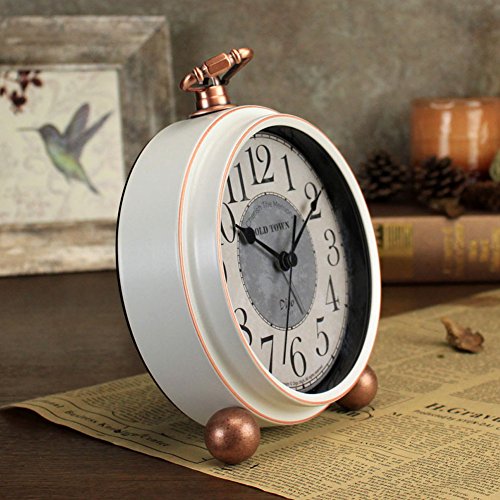 5.5 Silent Desk Clocks Mantel Small Decorative,Vintage Quartz Analog Clock Non Ticking,Large Numerals Battery Operated (Beige) #TOP2