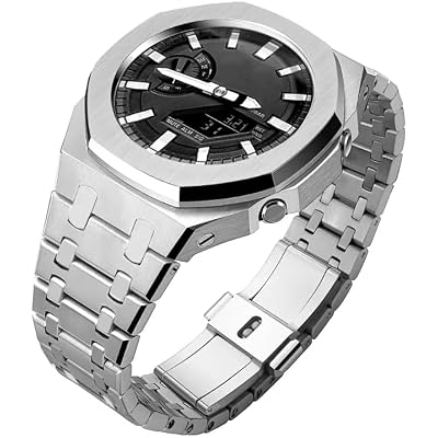 GA2100 Stainless Steel Watch Band Case Mod Kit, Smooth Bezel without Nails Metal Strap Accessories Compatible with Casio Mens G-Shock GA2100/GA-2110 Watches
