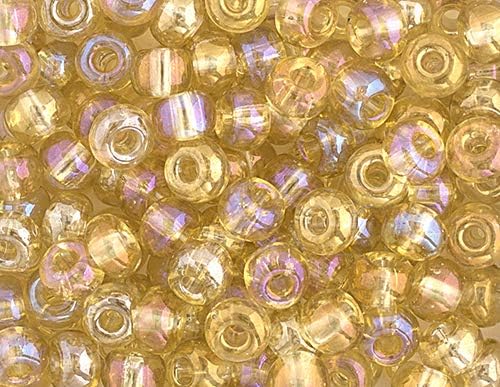 Czech Glass Seed Beads 2/0 (6.1mm Diameter) Transparent Light Topaz AB DIY Jewelry Making Beads - 500g Bulk Bag by Preciosa (Jablonex)