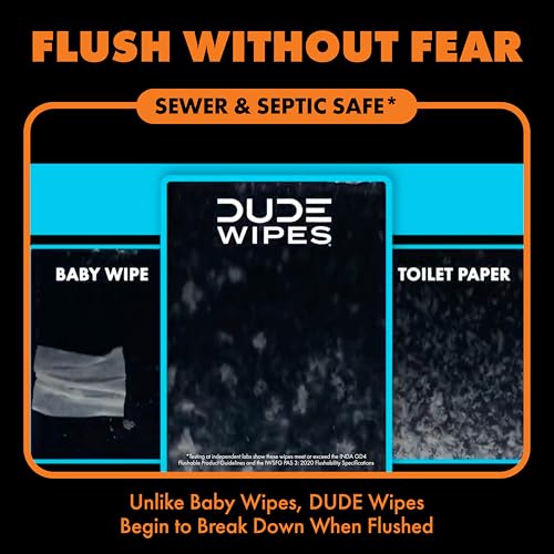 Image of DUDE Wipes Dumpkin Spice Adult Flushable Wipes, Pumpkin Scented, 144 Count | Pumpkin spice scented. 99% water, extra large flushable butt wipes. Clove and nutmeg. Septic safe. 3 packs of 48.