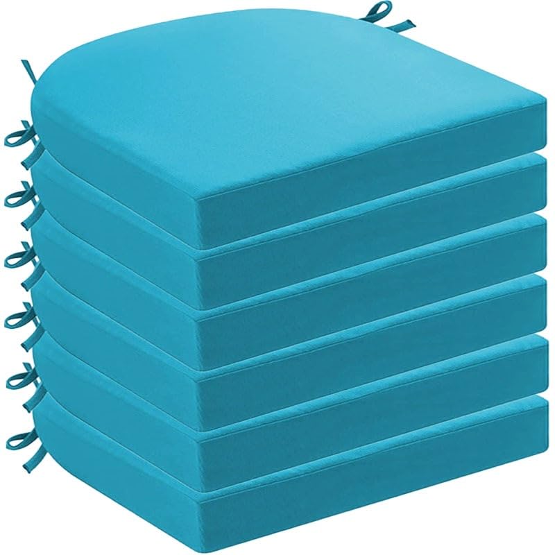 DOGACA Outdoor Chair Cushions Set of 2 4 6, Waterproof U-Shaped Seat Cushion with Ties & Zipper, Removable Washable Patio Chair Pads for Garden, Patio, Camp(13,6pcs: 45 * 45 * 8cm)