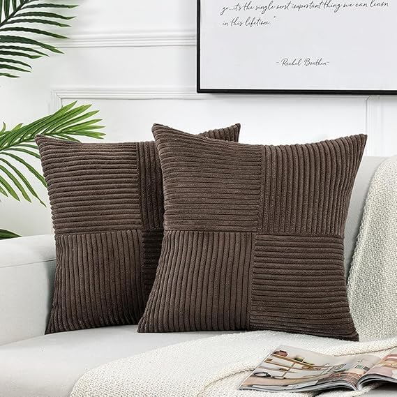 Image of Guffaw Corduroy Pillow Covers Boho Decorative Spliced Throw Pillow Covers Soft Solid Couch Pillowcases Cross Patchwork Cushion Covers for Living Room Bed Sofa 16x16 inch (2, Dark Brown)