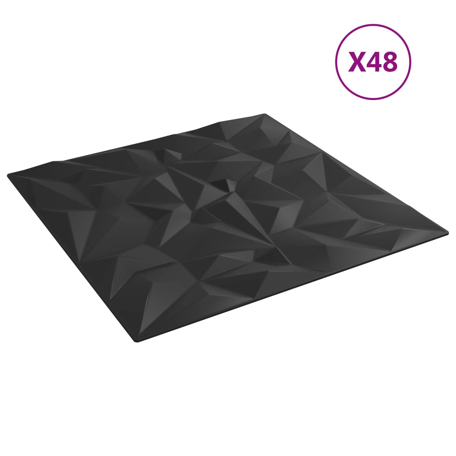 Paneles de pared de espuma XPS (48 unidades, 50 x 50 cm), color negro