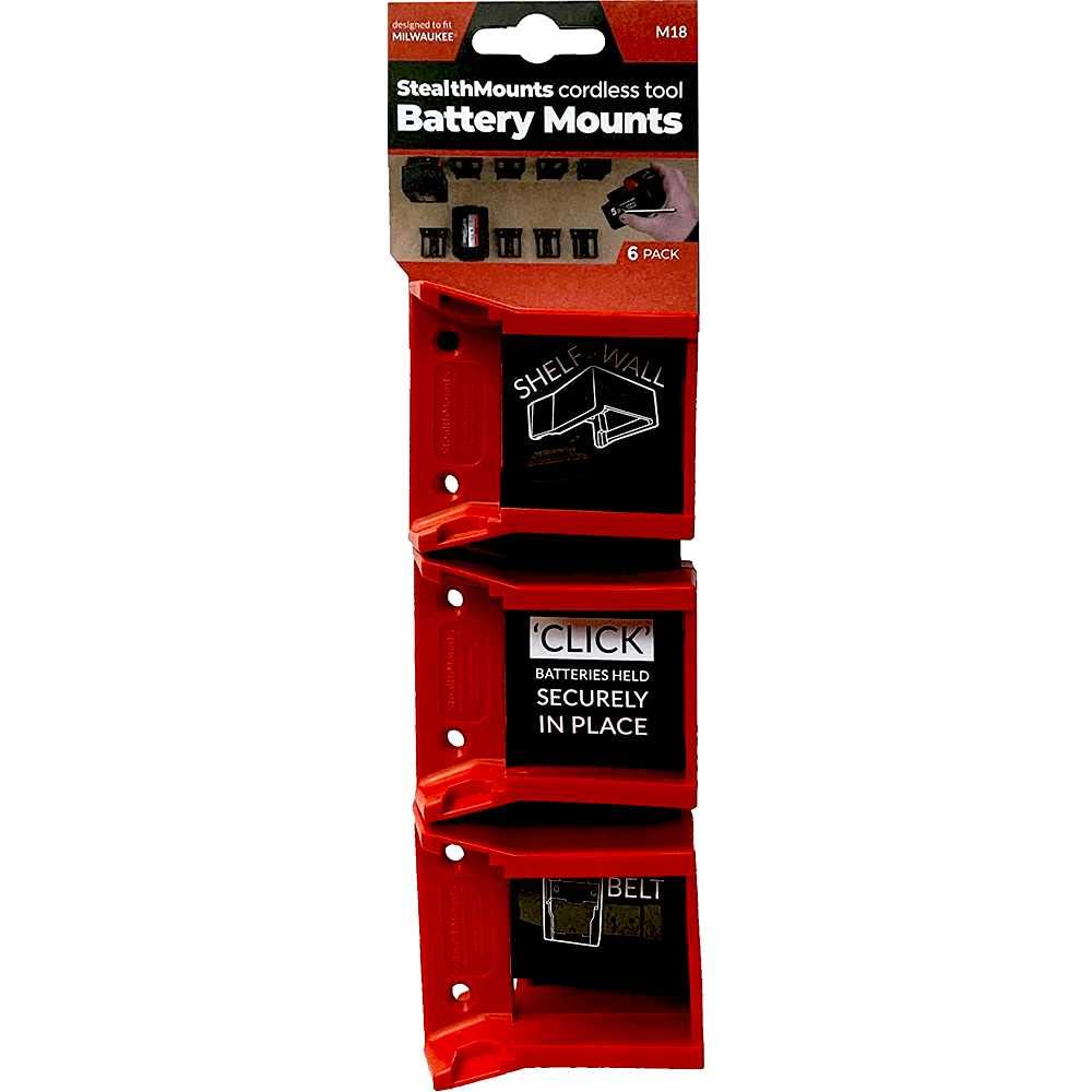 Stealthmounts SMT-BM-MW18-RED Red Milwaukee M18 Tool Battery Mounts Pack of 6