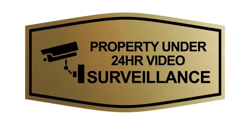 Fancy Property Under 24Hr Videoüberwachung (Kamera) Schild (gebürstetes Gold), klein, 5 Stück