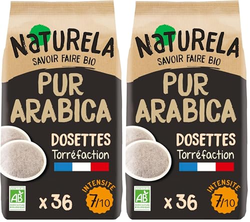 NATURELA - Café en Dosettes - 100% Arabica Bio - Saveur Intense et Équilibrée - Torréfaction lente- Fabriqué En France - 36 x 7 g