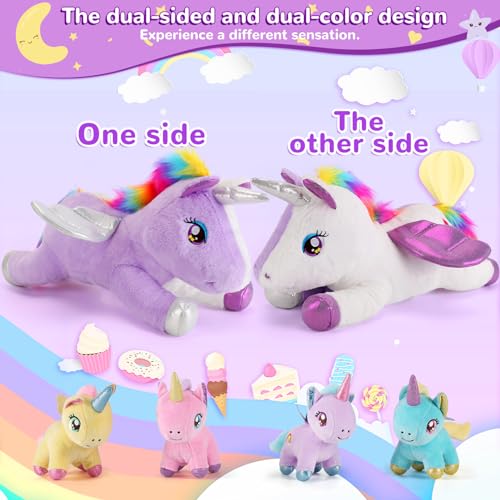 Image of 5 Pieces Unicorn Stuffed Animals - 1 Mommy Stuffed Unicorn with 4 Babies - Unicorns Gifts for Girls Ages 3 4 5 6 7 8, Unicorns Plush Toys for Christmas, Valentine's, Birthday Gifts (Purple)