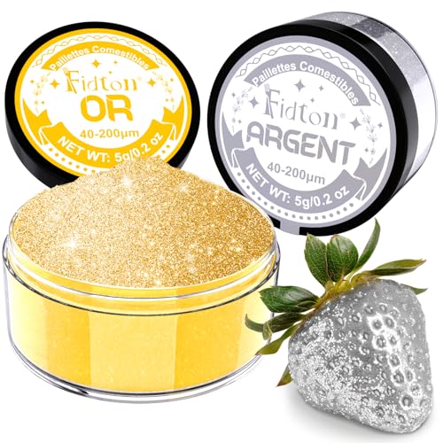 Paillettes Comestibles - Colorant Alimentaire Poudre 2 Couleurs, Decoration Gateau Comestible pour Fondant, Chocolat, Macaron, Paillette Alimentaire pour...