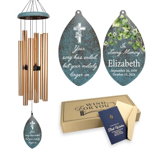 Image of ASTARIN Personalized Memorial Gifts Wind Chimes, Sympathy Customized Wind Chimes in Loving Memory of Dad /Mom, Memorial Gifts for Loss, 35inch Wind Chime Deep Tone for Outdoor, Produced in Texas