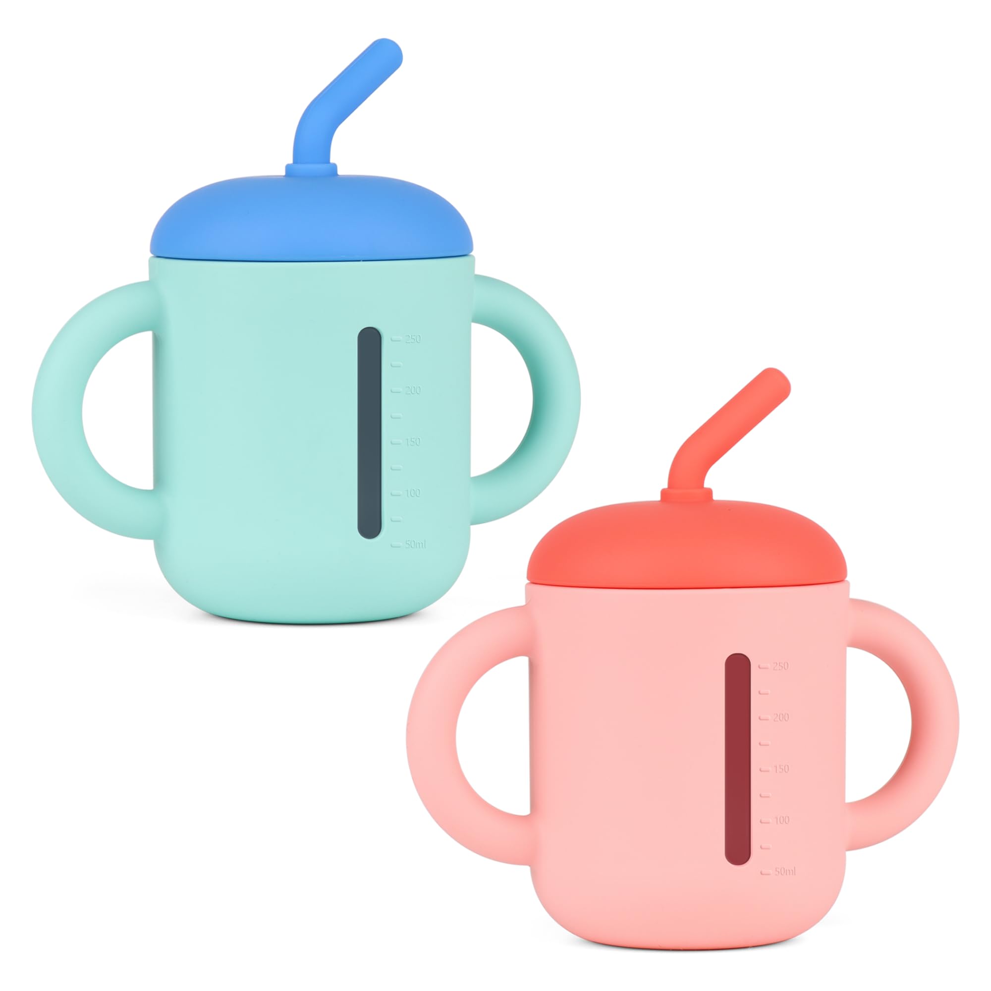 Mintlyfe Baby Trainer Cup, Pack of 2 Food Grade Silicone Training Cup with Anti-Drop Straw and Non-Slip Handes, BPA-Free, Unbreakable, Spill Proof