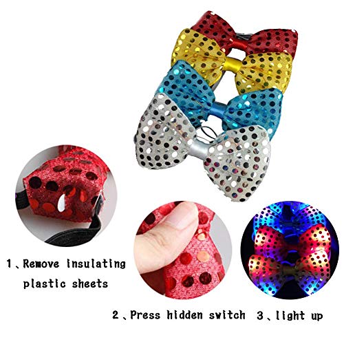 Gravata borboleta de lantejoulas luminosas de LED com modos piscando, acessório de fantasia para fes