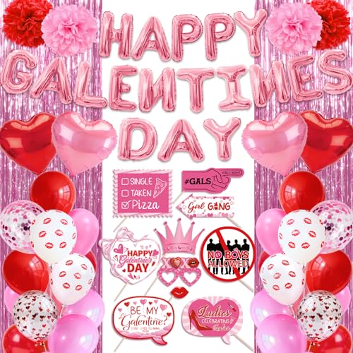 Galentines Day Decorations Set - Galentines Day Party Decorations with Oversized Photo Props, Galentines Balloons & Backdrop Paper Pom-poms for Galentines Party Decor, Girls Night, Valentine’s Day