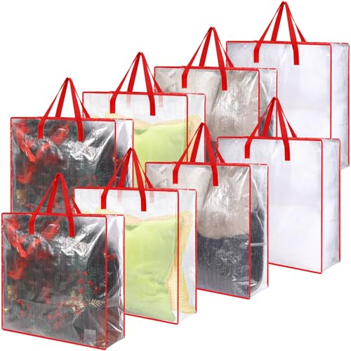 Wesnoy 8 Pcs Clear Wreath Storage Bags 26 Inch Garland Container Door Garland Holiday Wreath Storage Holder with Handle and Zipper Heavy Duty Plastic Packing Totes(Red)
