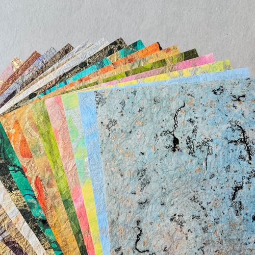 Kozo Studio - Milano Marble Mulberry Paper Pack (30 sheets 15 designs) | Premium Decorative Paper for Scrapbooking Card Making Collage Mixed Media Crafts and DIY