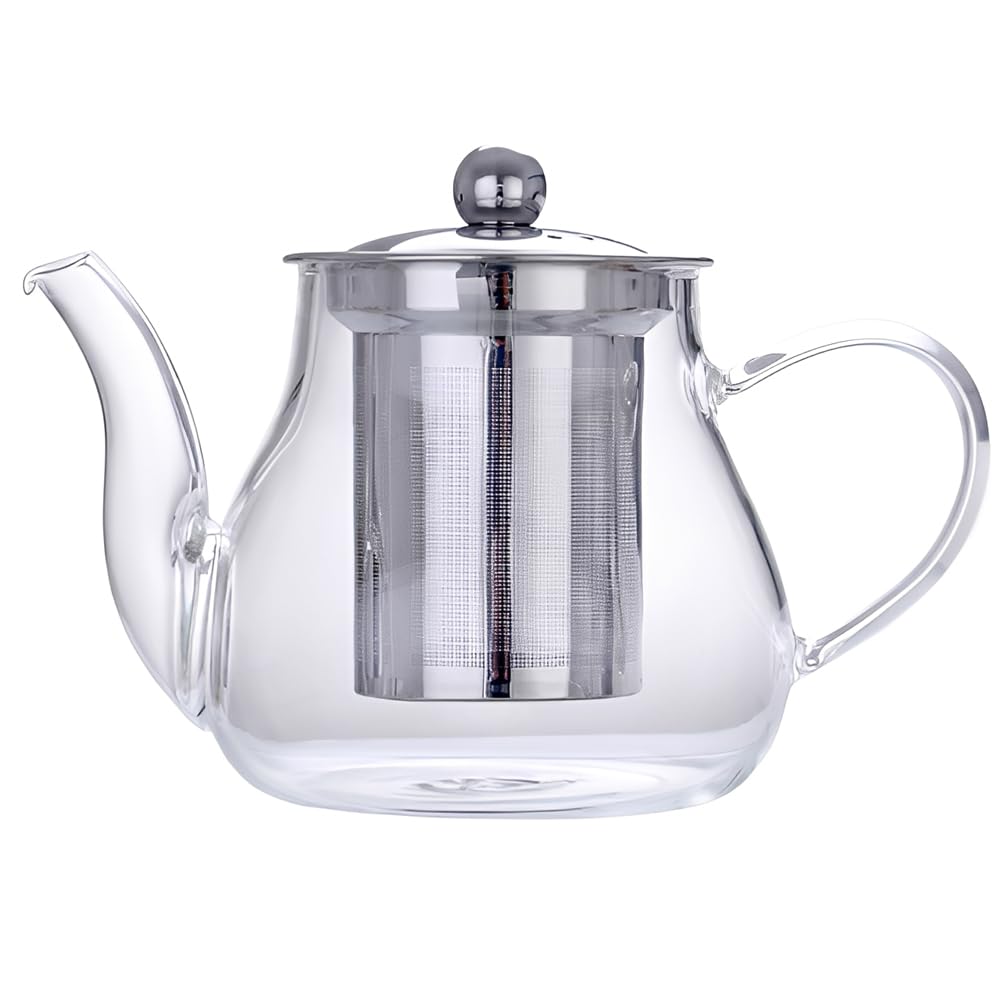 Teiera in Vetro da 800ml, Teiera Resistente al Calore in Vetro Borosilicato Trasparente con Filtro in Acciaio Inox, piccola teiera per foglie sfuse, erbe, frutta, bubble tea | Infusore Tè