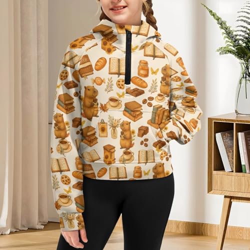 Girls Hoodies Size 5-14T Kids Long Sleeve Half Zip Up Hooded Hoodies Crew Neck Hooded Sweatshirts3