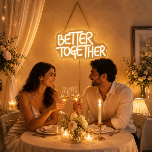 Image of Better Together Neon Sign, Romantic LED Wall Light for Wedding Decor, USB Powered Dimmable Neon Light for Bedroom Living Room Couple Party, Couple Gift Idea, 13.8 x 8.1 in