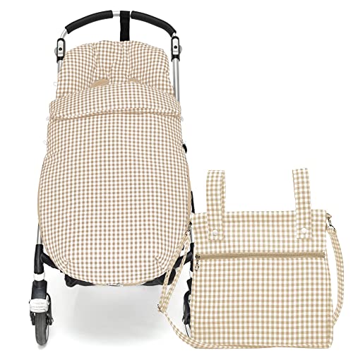 Conjunto Saco Silla de paseo Universal + Panera – Conjunto Saco Universal + Talega para silla de paseo – Vichy – Handmade – Nenel (Arena)