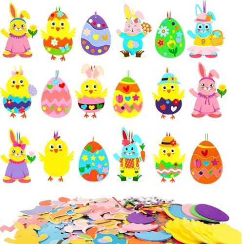 Dargkwn Lot de 17 Bricolage de Pâques, Décorations Poussin de Pâques à Assortir, Kit Activité Paques en Mousse avec Autocollant pour Enfants Pâques Fête...