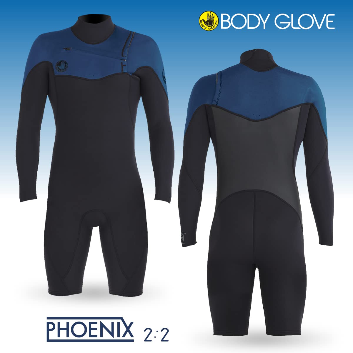 Body Glove Men's Phoenix 2mm Chest-Zip Long Sleeve Springsuit Wetsuit (Navy/Black, X-Large)