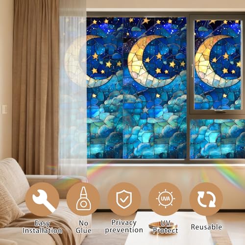 Película adhesiva para ventana Nuxovilar luna y estrella miniatura 5