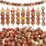 Thanksgiving Wooden Bead Craft Set: This set includes 300 turkey themed wooden beads with 8 styles, and two 10-meter/32.8-foot-long ropes, providing ample materials for creating a variety of Thanksgiving party items, including garlands, wreaths, tabl...