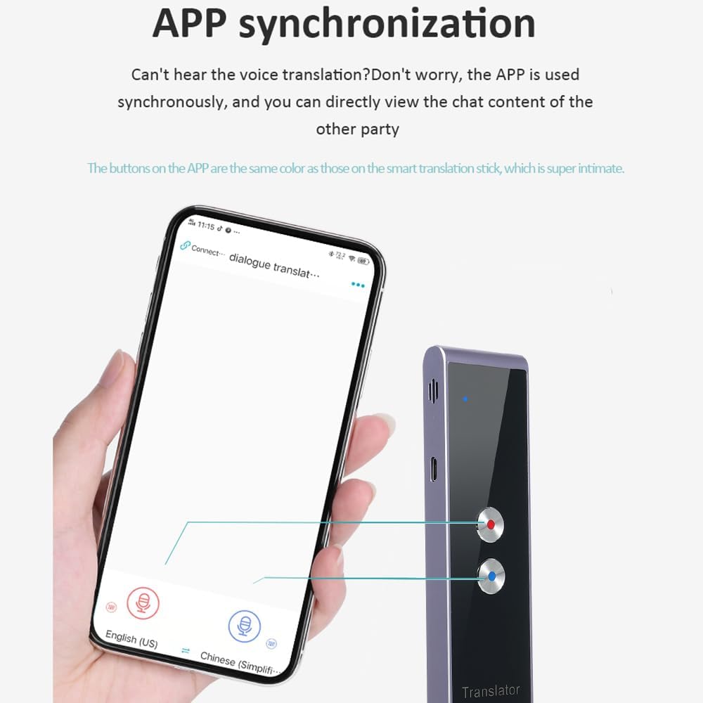 Portable Language Translator Device Smart Voice Translation Stick 97 Languages Online Real Time Speech to Text Simultaneous Interpretation for Travel Business Communication Black (Grey)