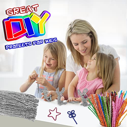Rimobul Pipe Cleaners Craft Chenille Stems 100 Pcs Chenille Cleaners Kids Fuzzy Sticks For Diy Art Creative Crafts Decorations, 6 Mm X 12 Inch, Assorted Colors (Silver) #TOP4