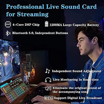 Sound Mixer Board, Voice Changer Sound Card with Multiple Sound Effects - Live Sound Card