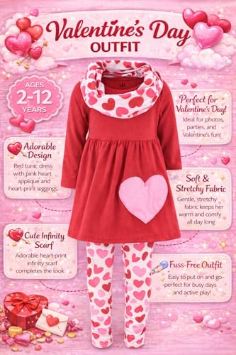 Image of Unique Baby Girls Kids Toddler 3pc Outfit Set Long Sleeve Soft Knit Tunic Top Leggings and Scarf