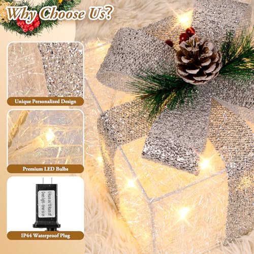 3 Pack, Christmas Lighted Gift Boxes - image 4