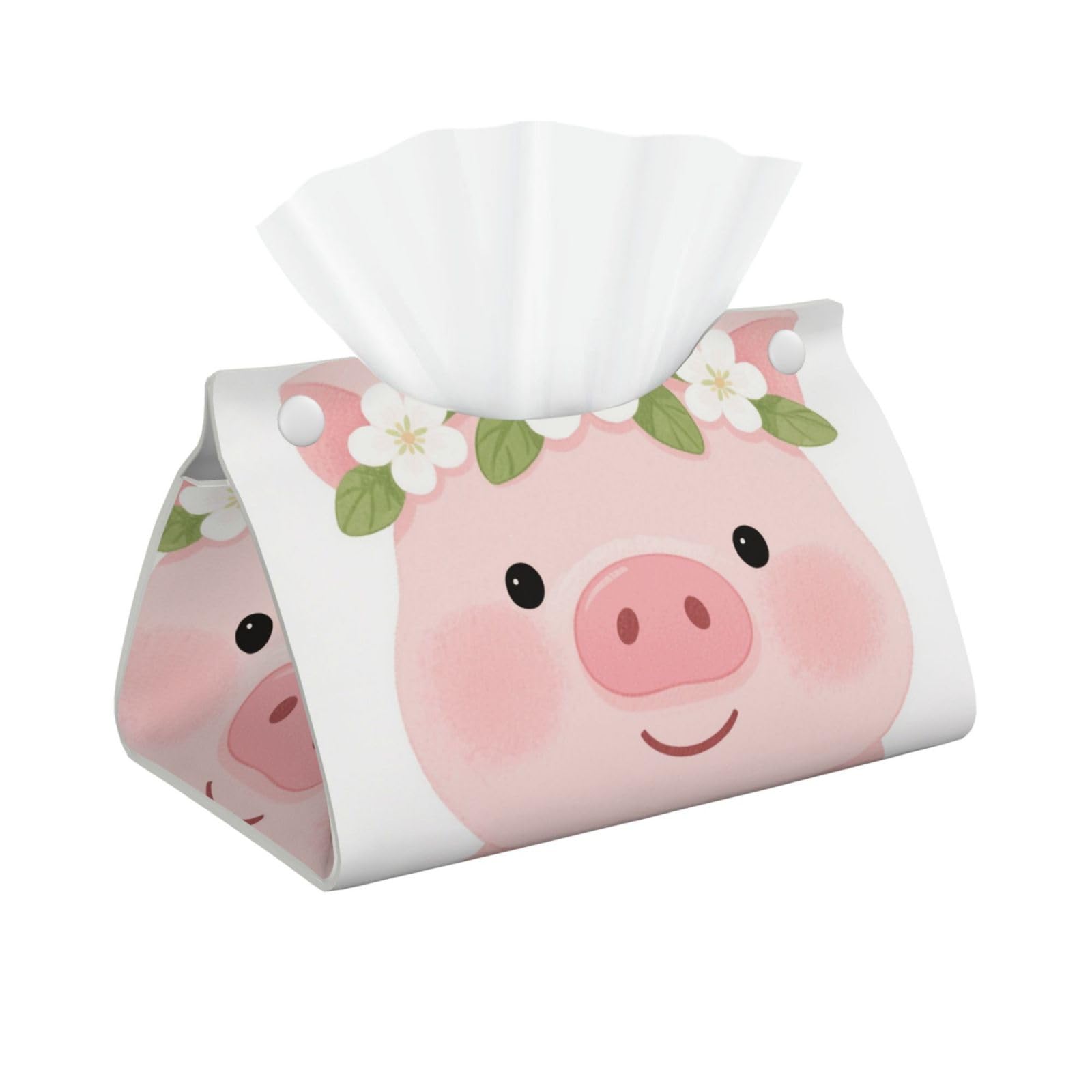 Pu Leather Tissue Box Cover, Funny Pig Wearing Wreath Rectangle Tissue Case Covers Decorative Tissue Box Holder Waterproof Tissue Holder Organizer for Bathroom Home Office