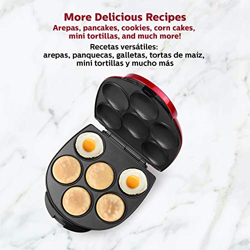 Image of Holstein Housewares Non-Stick 6-Section Multi-Food Maker - Arepas, Mini Pancakes, Corncakes and More, 6-PC, Metallic Red