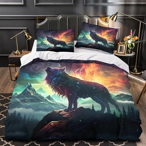 Housse de couette loup impression 3D luxe lit super king - 2