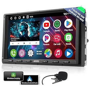 Double Din Carplay/Android Auto Car Stereo Wireless Wired, 4G+64G Android Car Radio 7 ”, 4G LTE Nano Card Touchscreen Audio Receivers, MirrorLink Bluetooth Navigation Head Unit (Upgraded)