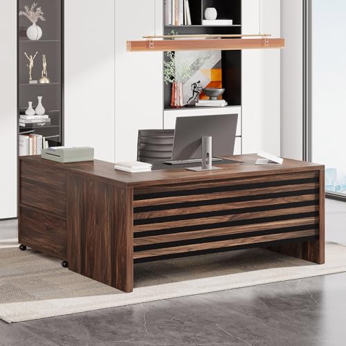 Image of Tribesigns 62.2 inch L-Shaped Executive Desk with Mobile File Cabinet