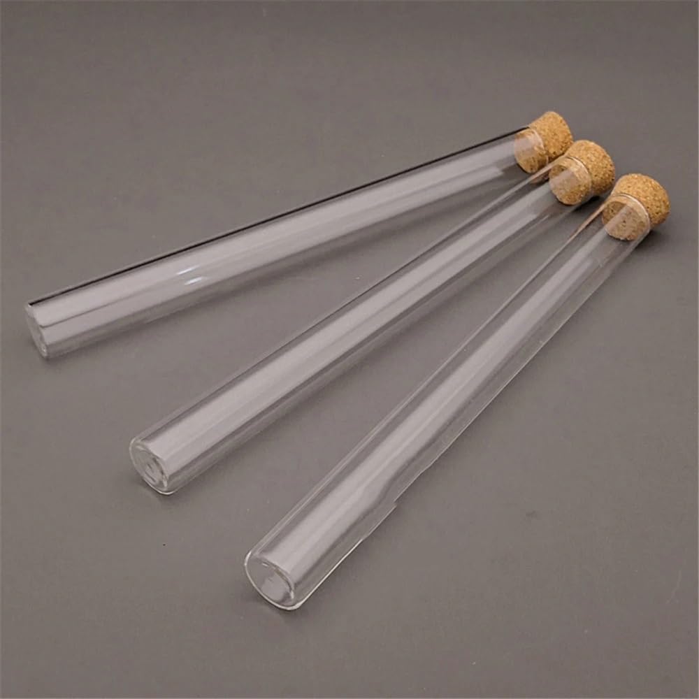 Borosilikatglas-Reagenzgläser, Reagenzgläser aus Borosilikatglas mit Korkstopfen, 15 x 150 mm, flacher Boden, 19 ml, 20 Stück