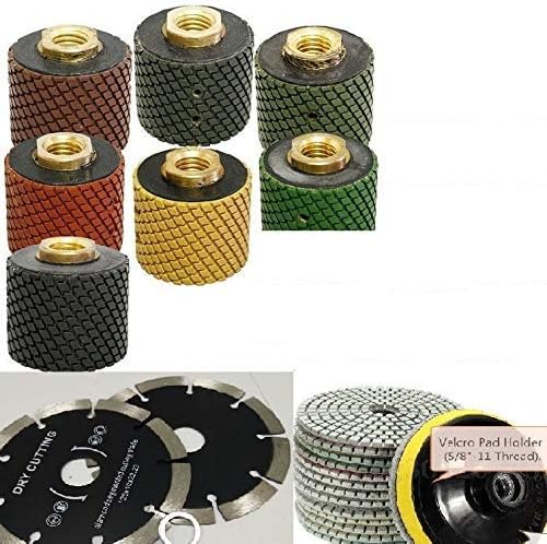 1-3/8" Diamond Wet Polishing Pad 7 Pieces 4" Diamond Polishing Pad 9+1 and 5" Diamond segmented cutting blade for natural stone granite concrete marble terrazzo quartz grinder polisher