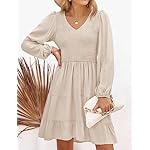 ZESICA-Womens-Casual-V-Neck-Long-Sleeve-Smocked-High-Waist-Ruffle-A-Line-Tiered-Mini-Dress