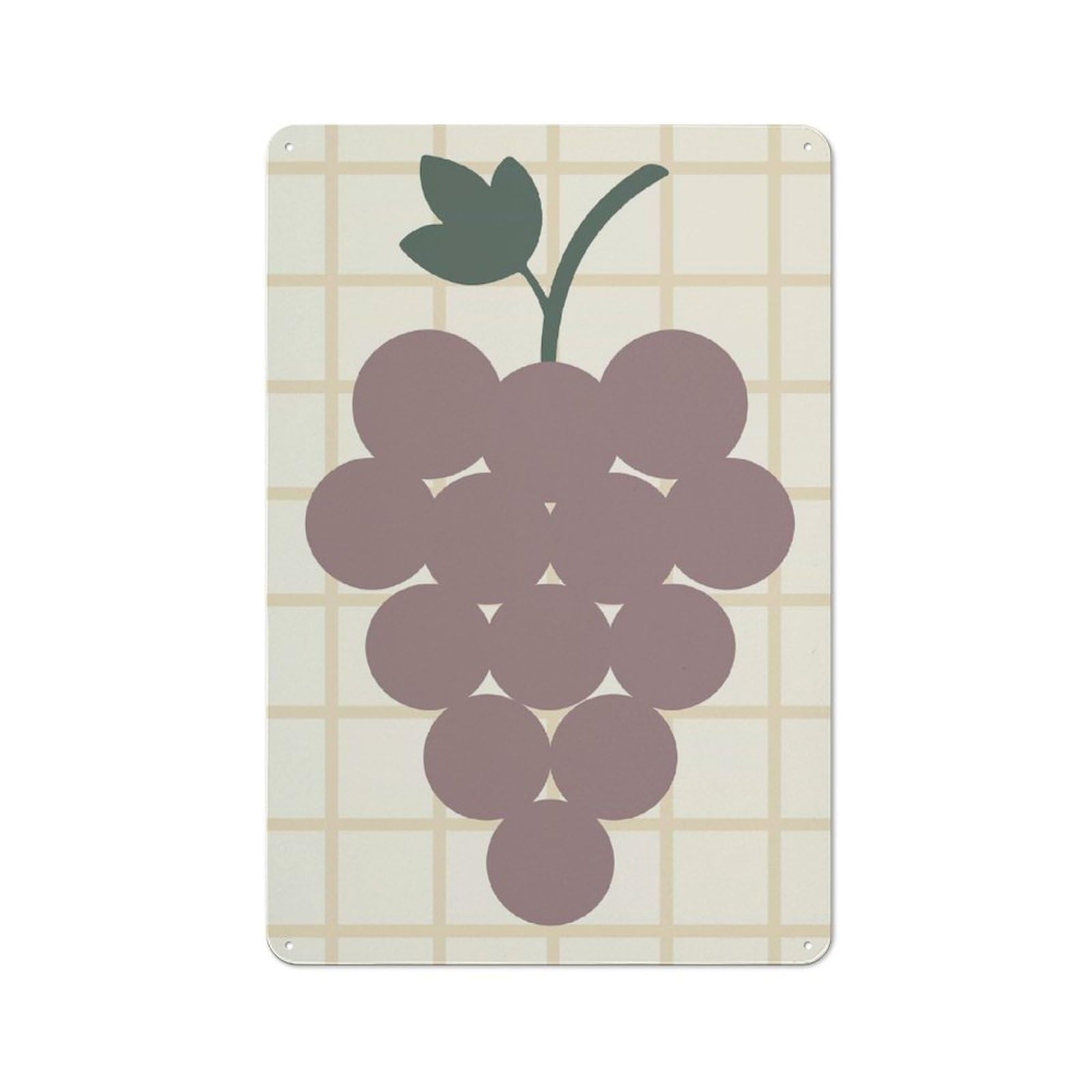 Junmoney Style-19 Stylized Grape Illustration Urban Metal Wall Decor 30X20cm, Industrial Metal Sign For Flat, Bar, Studio Or Gallery Wall