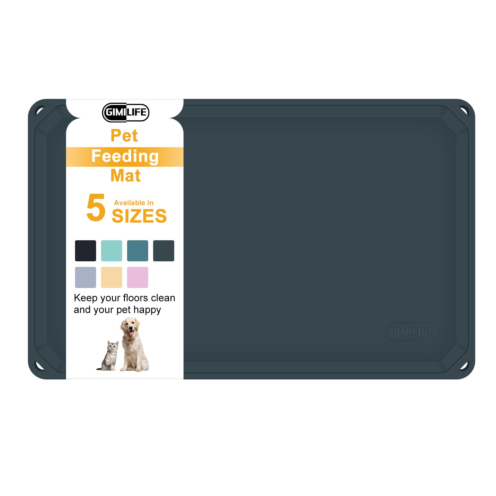 Tappetino Ciotola Cane Gatti, Gimilife Tappetino Sottociotola per Cani Gatti in Silicone, Impermeabile con Bordi Rialzati Antispill, Tappetino Antiscivolo Tappetino per Alimenti per Animali Domestici