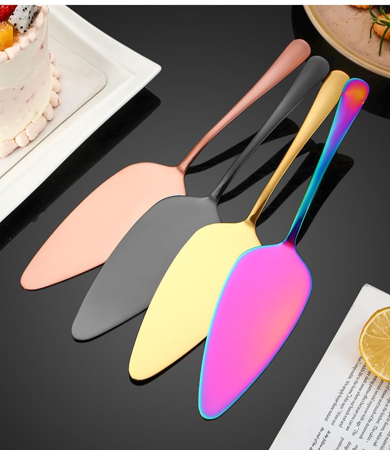 Besteckset, 1/4/6/8/10/12 Edelstahl-Kuchen-Pizzaspatel Hochzeitstortenspatel，Rainbow-8 Pieces
