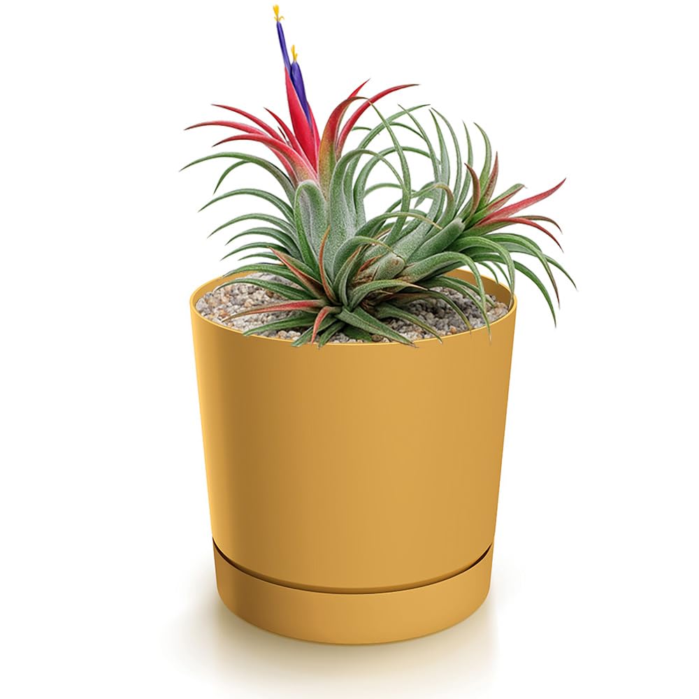 magubo Blumentopf mit Untersetzer, Übertöpfe für Zimmerpflanzen, Pflanzkübel, Übertopf Groß, 35 cm Durchmesser, Elegantes Design für Innen- und Außenbereich (Gelb, 350) Garten