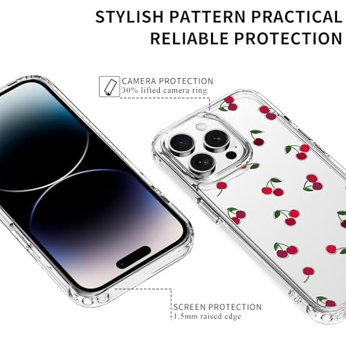 Idocolors for iPhone 15 Pro Max Case Cute Cherry Case for Women Girl [Anti Peel Off Tech] Clear Slim Crystal Phone Case, Not Yellowing Transparent Shockproof Protective Phone Cover by Idocolors - Used condition - Image 5