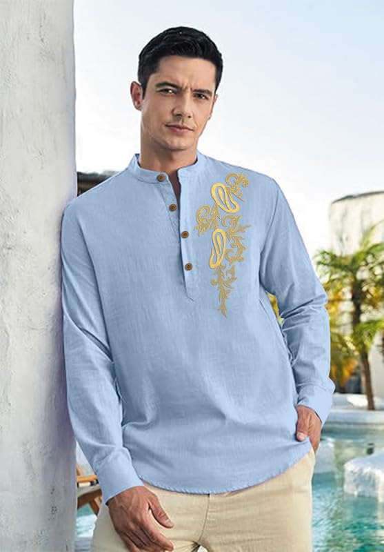 Image of Men's Printed Cotton Blend Short Kurta | Regular Fit Casual Kurta Shirt for Men with Mandarin Collar | Ethnic