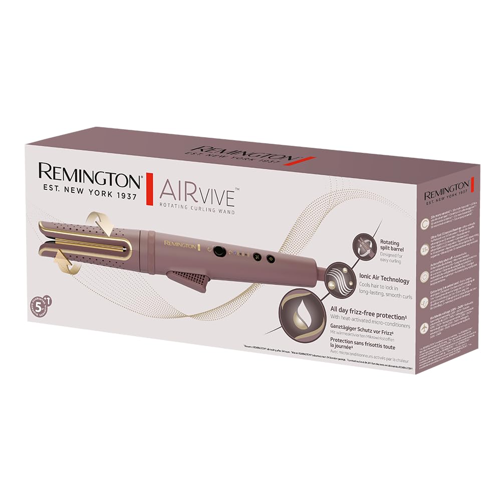 Remington rizador giratorio AIRvive con Aire Ionizado, Tecnología de Ionic Air para unos rizos duraderos (revestimiento de cerámica ultrasuave con microacondicionadores, digital, 160 a 210 °C) CI8930